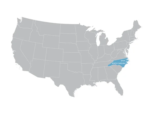 Mapa vetorial dos Estados Unidos com indicação de Carolina do Norte — Vetor de Stock