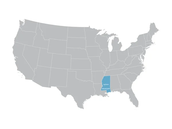 Mapa vectorial de Estados Unidos con indicación de Mississippi — Vector de stock