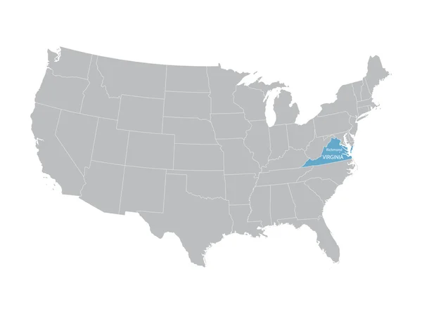 Mapa vectorial de Estados Unidos con indicación de Virginia — Vector de stock
