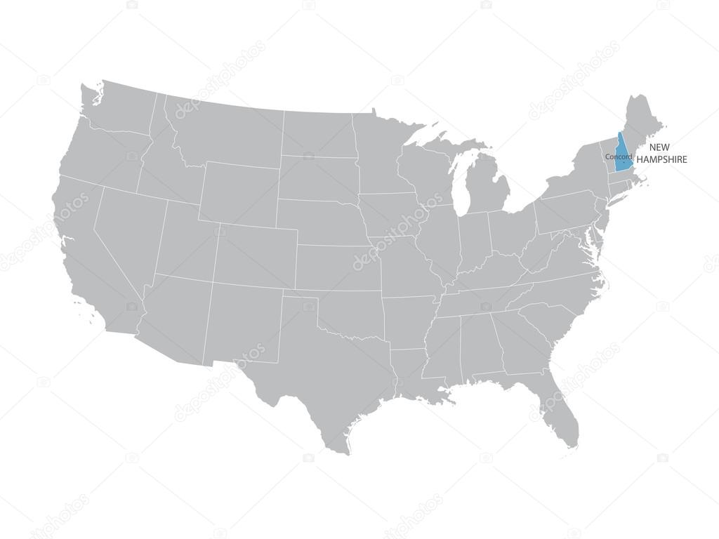 vector map of United States with indication of New Hampshire