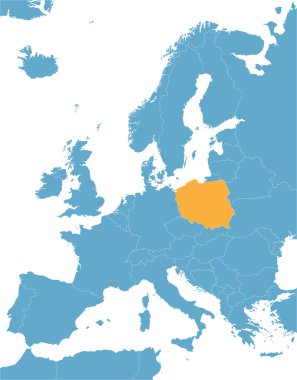Mavi Avrupa vektör harita Polonya göstergesi ile