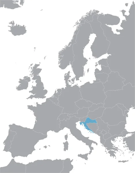 Gris mapa vectorial de Europa con indicación de Croacia — Vector de stock