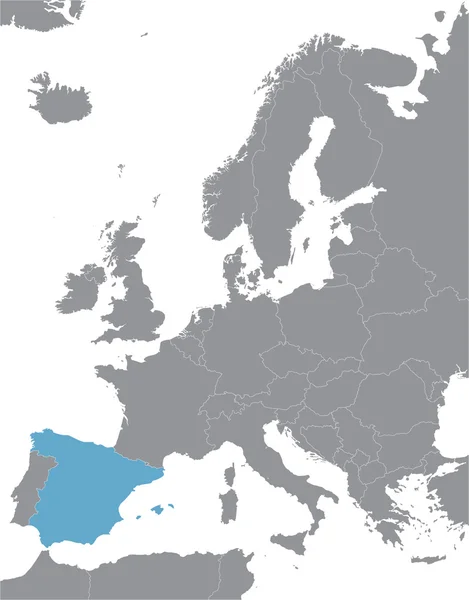 Graue Europa-Vektorkarte mit Angabe von Spanien — Stockvektor