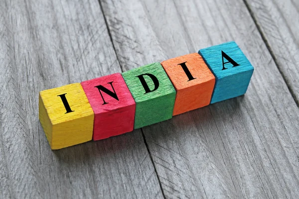 Word India on colorful wooden cubes — Stock Photo, Image