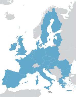 Avrupa ve Avrupa Birliği harita Malta göstergesi ile