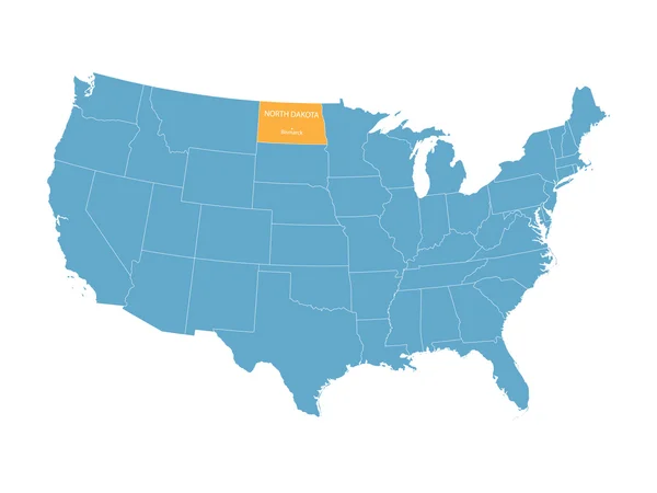 Mappa vettoriale blu degli Stati Uniti con indicazione del Nord Dakota — Vettoriale Stock