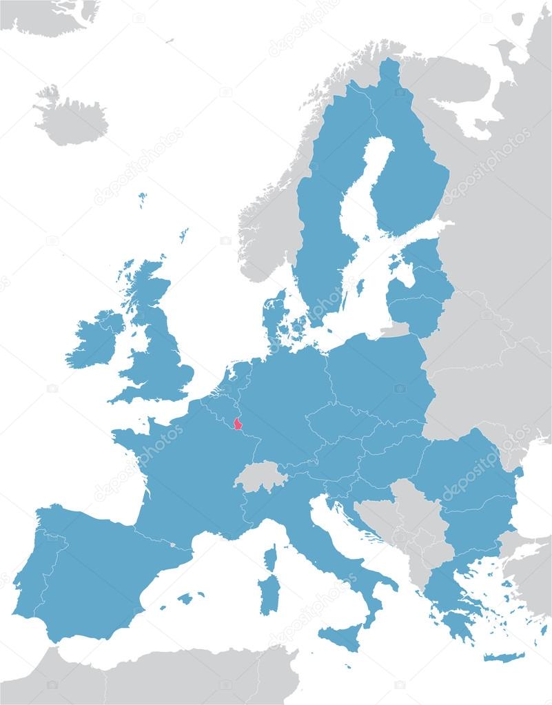 Europe and European Union map with indication of Luxembourg