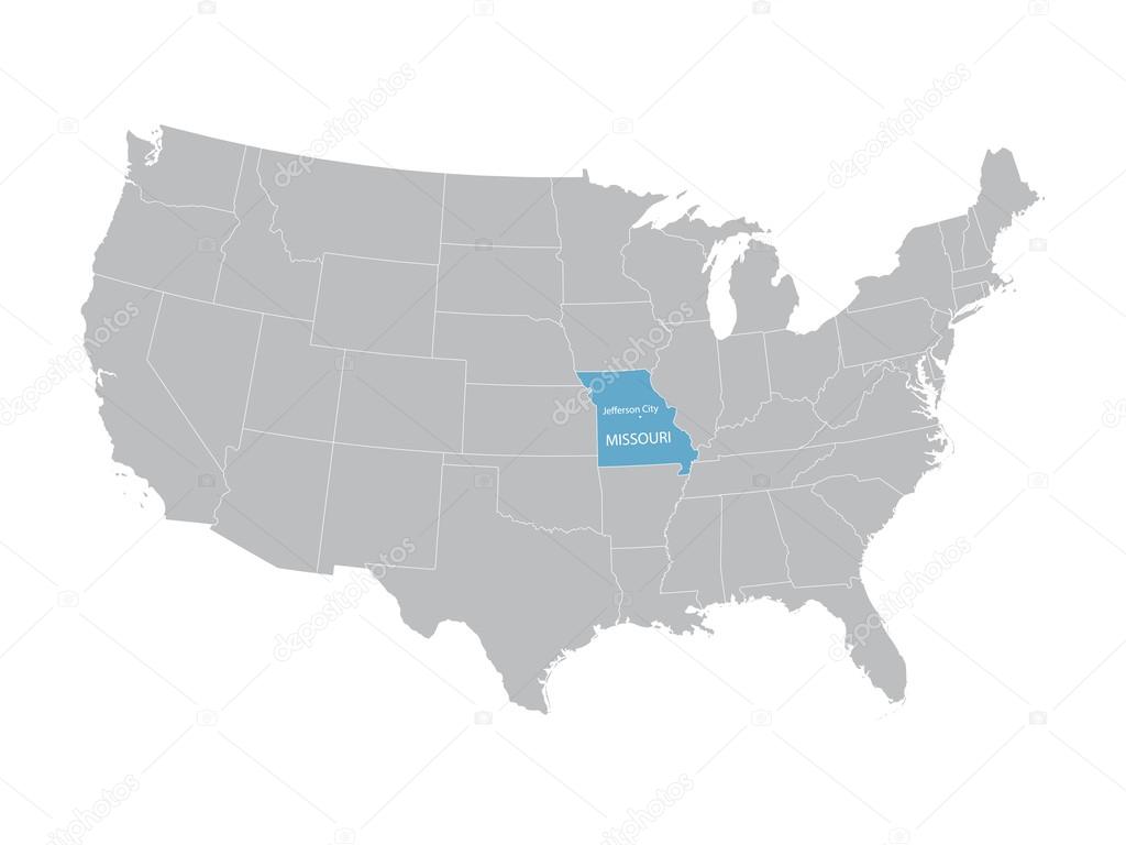 vector map of United States with indication of Missouri