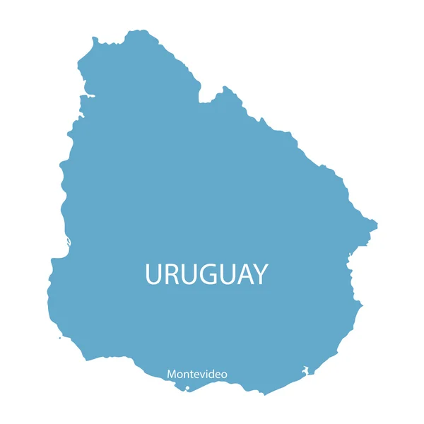 Blue map of Uruguay with indication of Montevideo — Stock Vector