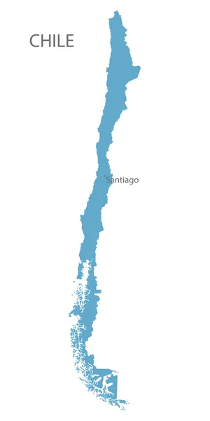 Mapa azul de Chile con indicación de Santiago — Archivo Imágenes Vectoriales