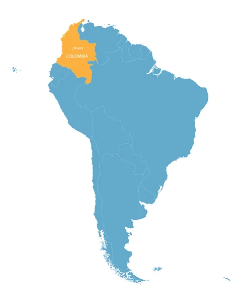 Mapa Ameryki Południowej z oznaczeniem Kolumbii — Wektor stockowy