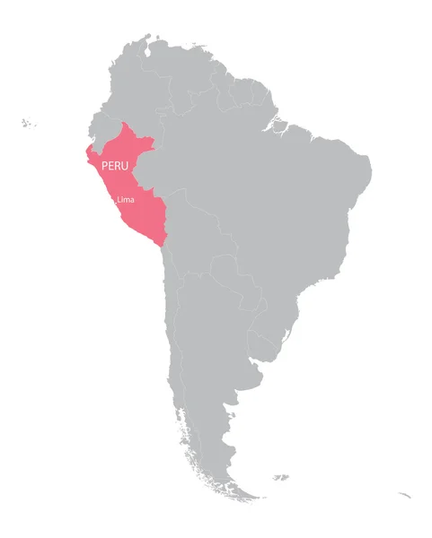 Mapa Jižní Ameriky s údajem o Peru — Stockový vektor
