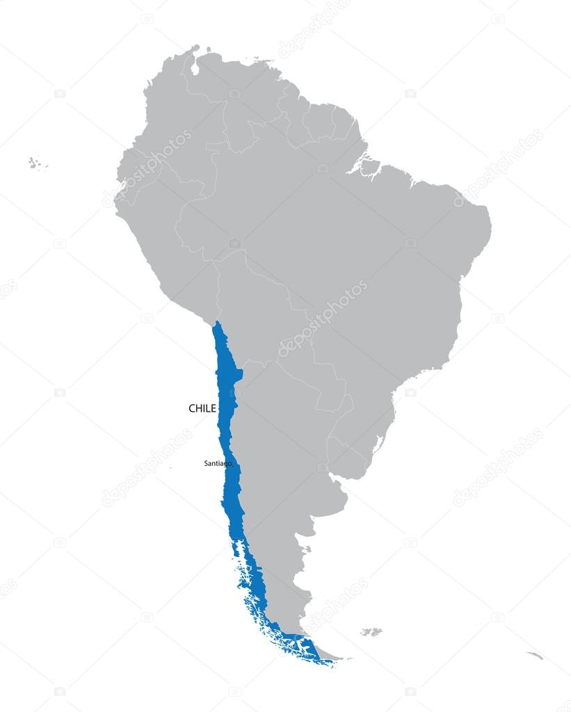 map of South America with indication of Chile