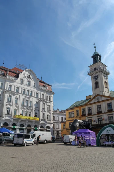 Cieszyn-30 augustus: Stadhuis op het marktplein in Cieszyn; op 30 augustus 2015 in Cieszyn, Polen. — Stockfoto