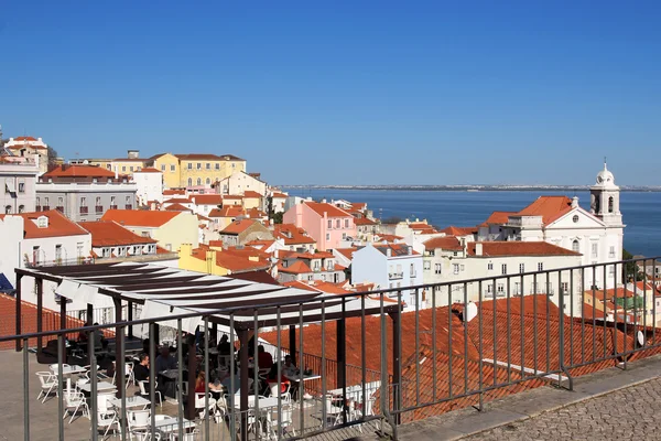 LISBON, APRIL 1: beautiful view from Largo Portas do Sol; on April 1, 2015 Lisbon, Portugal. It's very popular touristic place in Lisbon — Stock Photo, Image
