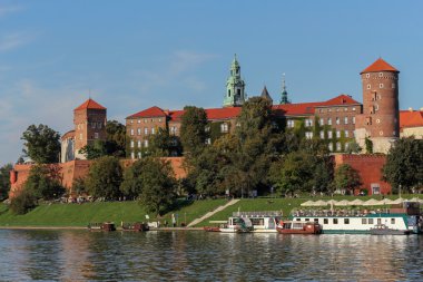 Wawel royal castle ve vistula Nehri Krakow, Polonya