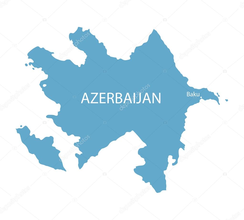 blue map of Azerbaijan with indication of Baku