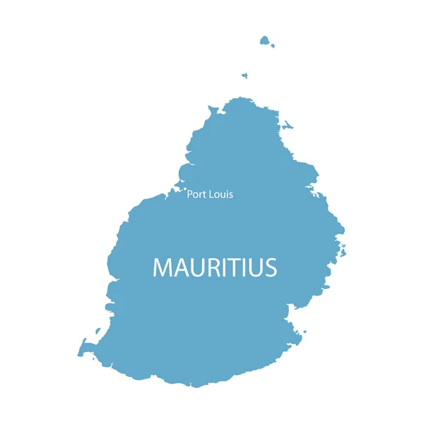 Mapa niebieski Mauritiusa ze wskazaniem Port Louis — Wektor stockowy