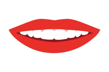 Gülümseyen kadınlar, ağzı açık kırmızı dudaklar, kadınsı, şehvetli ve anlamlı - vektör çizimi