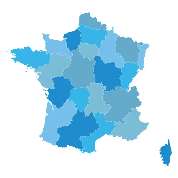 Blue map of France (all regions on separate layers) — Stock Vector