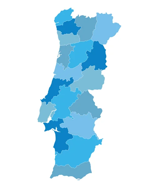 Modrá mapa Portugalska (okresy v samostatných vrstvách) — Stockový vektor