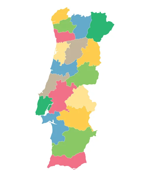 Barevná mapa Portugalska (okresy v samostatných vrstvách) — Stockový vektor