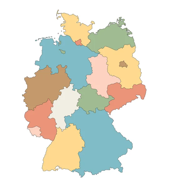 Mapa vectorial colorido de Alemania (todos los estados federales en l separado — Vector de stock