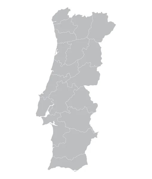 Grey map of Portugal (districts on separate layers) — Stock Vector