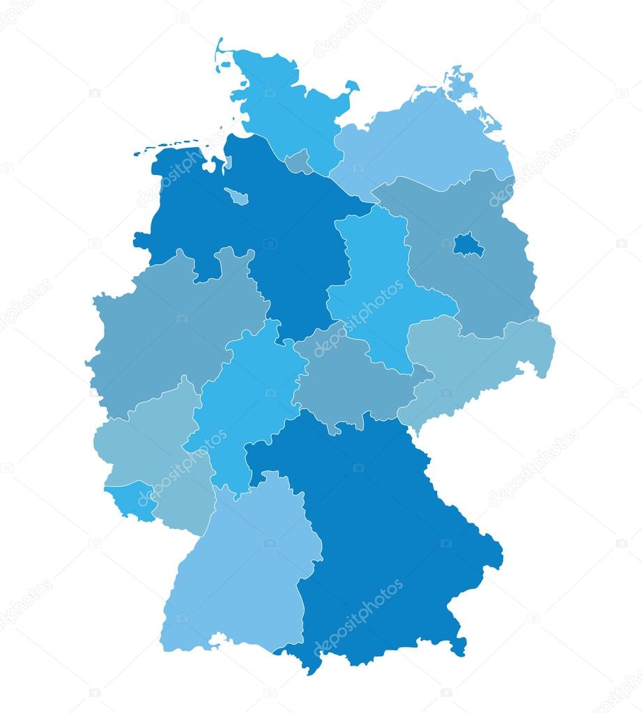 blue vector map of Germany (all federal states on separate layer