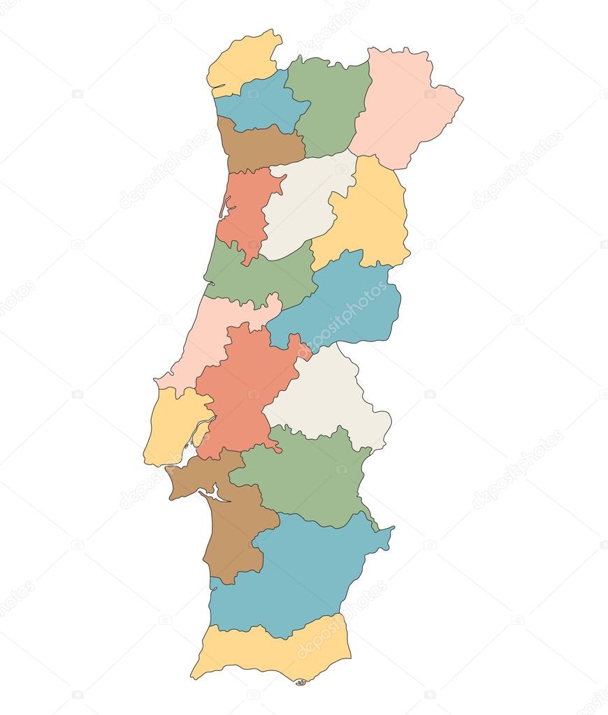 Outline of Portugal map (districts on separate layers) Stock