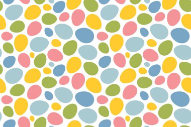 Parlak bahar renklerinde renksiz Paskalya yumurtaları, tatil tasarımı için dekoratif arka plan, ambalaj kağıdı, tekstil, duvar kağıtları ve mevsimsel illüstrasyonlar...