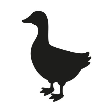 Siyah Kaz Silueti, Paskalya ve Bahar Tasarım Ögesi, Minimalist Kuş Şekli Beyaz Arkaplanda İzole Edilmiş, Basit Çiftlik Hayvanları Simgesi - Vektör İllüstrasyonu