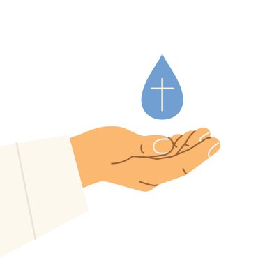 Rahibin eli su damlası ve haçla vaftiz ve Hıristiyan ayinini sembolize ediyor.