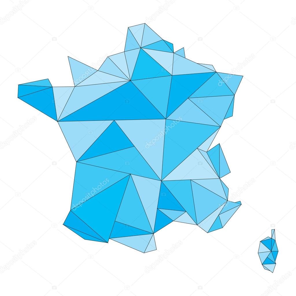 polygonal blue vector map of France