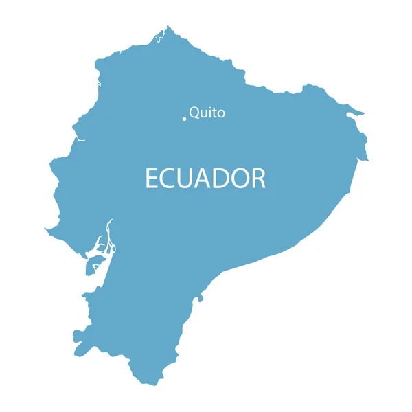 Blue map of Ecuador with indication of Quito — Stock Vector