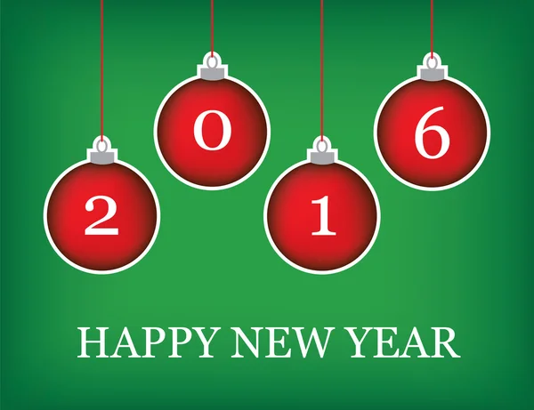 Frohes neues Jahr 2016 auf roten Christbaumkugeln geschrieben — Stockvektor