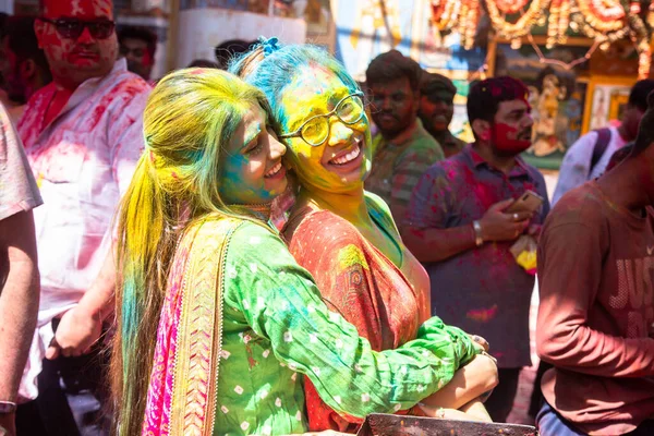 Jodhpur Rajastha India Mars 2020 Unga Indianska Kvinnor Firar Holi — Stockfoto