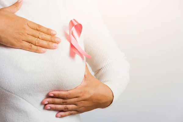 Breast Cancer Awareness Healthcare Medicine Concept Close Asian Woman Wear — Stock Photo, Image