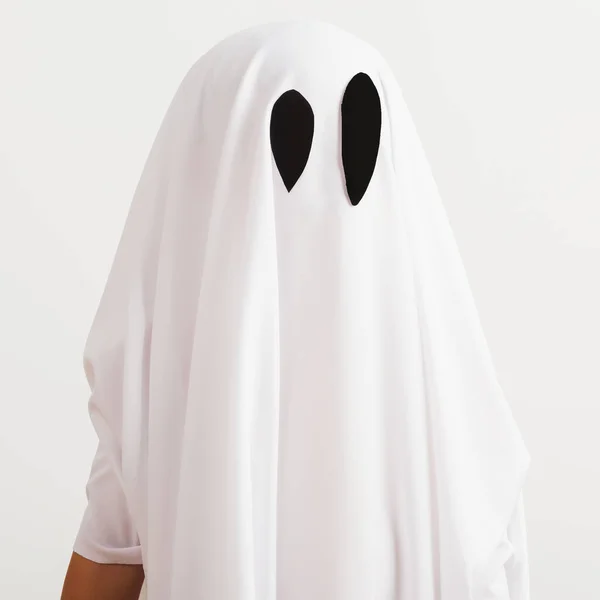 Rolig Halloween Kid Concept Liten Söt Barn Med Vit Klädd — Stockfoto