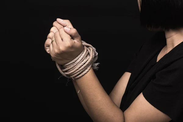 Escravo Ásia Mulher Medos Ela Foi Mãos Amarrado Até Com — Fotografia de Stock