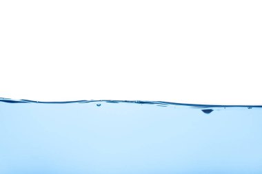 Sıvı üzerinde soyut temiz akış dalgalanma yüzeyi. Hava kabarcıklı açık mavi su dalgası ve biraz da su altı, beyaz arka planda izole edilmiş stüdyo çekimi.