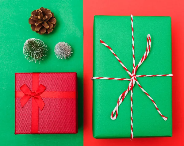 Año Nuevo Composición Navideña Navideña Vista Superior Con Caja Regalo — Foto de Stock