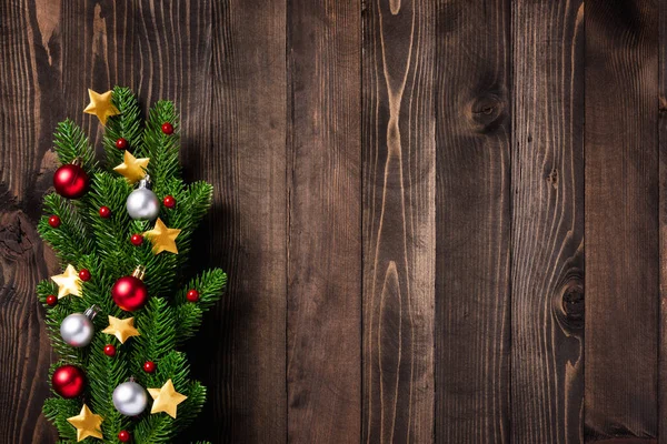 Mooie Kerst Groene Boom Verse Dennen Takken Ornamenten Geschenkdoos Ster — Stockfoto