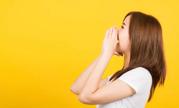 Aziatisch Gelukkig Portret Mooi Schattig Jong Vrouw Tiener Staande Grote — Stockfoto