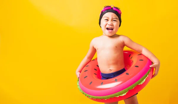 Concepto Vacaciones Verano Retrato Asiático Feliz Lindo Niño Pequeño Usar — Foto de Stock