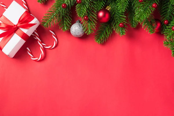 Natale Sfondo Vacanza Con Confezione Regalo Decorazioni Composizione Vista Dall — Foto Stock