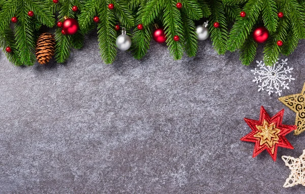 Kerst Grens Decoraties Vakantie Bovenaanzicht Van Boven Groene Dennen Takken — Stockfoto