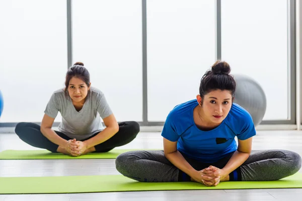 Две Азиатские Женщины Спортивные Привлекательные Люди Практикующие Йогу Урок Вместе — стоковое фото