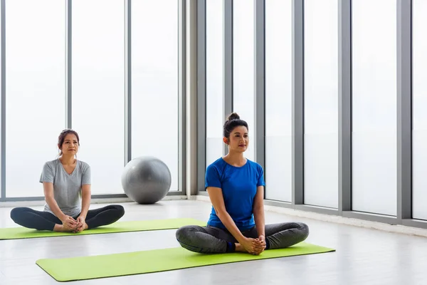 Deux Femmes Asiatiques Sportives Attirantes Personnes Pratiquant Des Cours Yoga — Photo