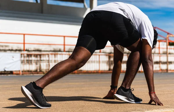 Asiático Jovem Atleta Esporte Corredor Preto Homem Ativo Pronto Para — Fotografia de Stock